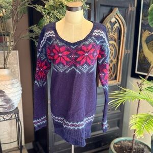 American Eagle Fair Isle Wool & Mohair Blend extra Long Scoop Neck Sweater